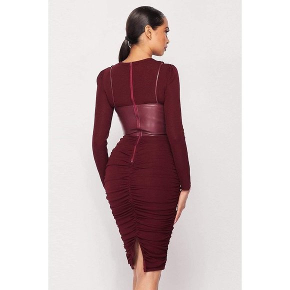 Faux Leather Corset Dress-Plum - Picture 5 of 11